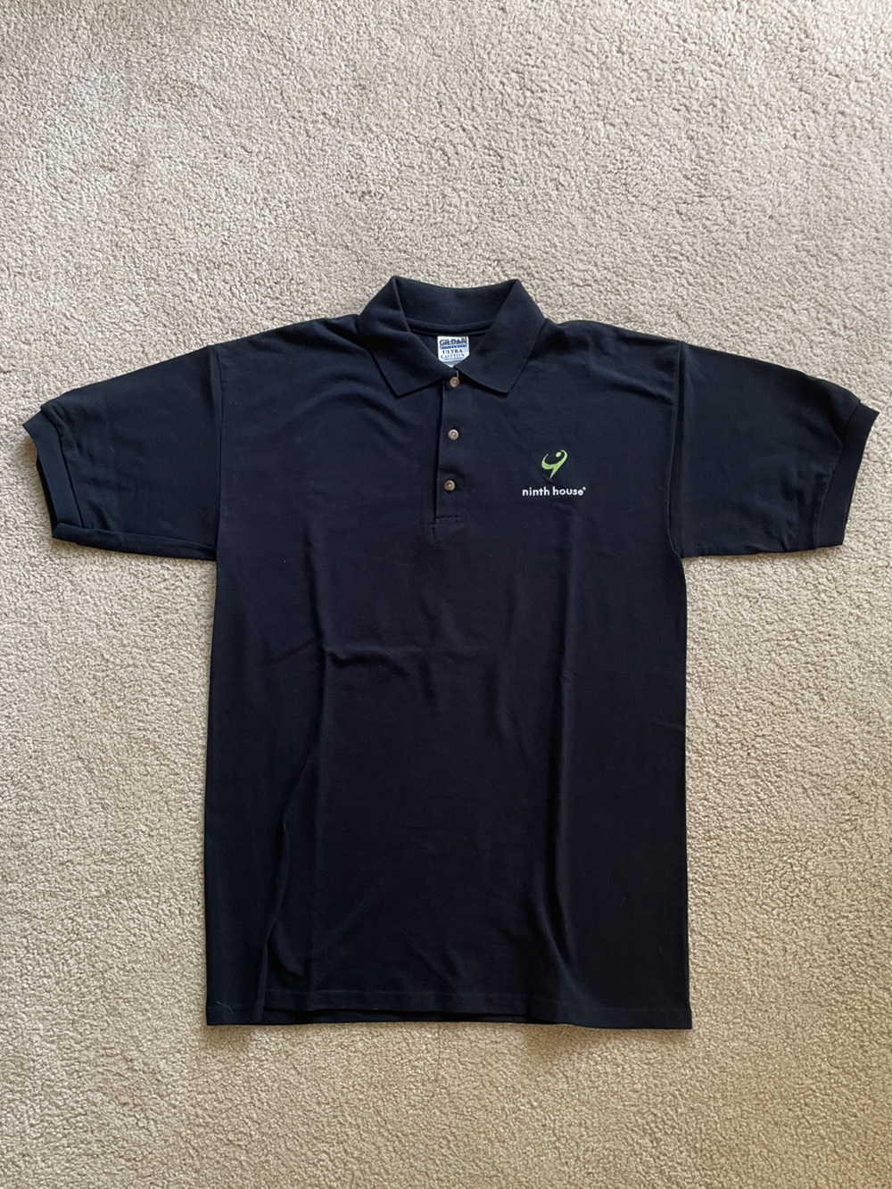 Gildan Black Polo with Green Embroidered Logo Ninth House M Medium